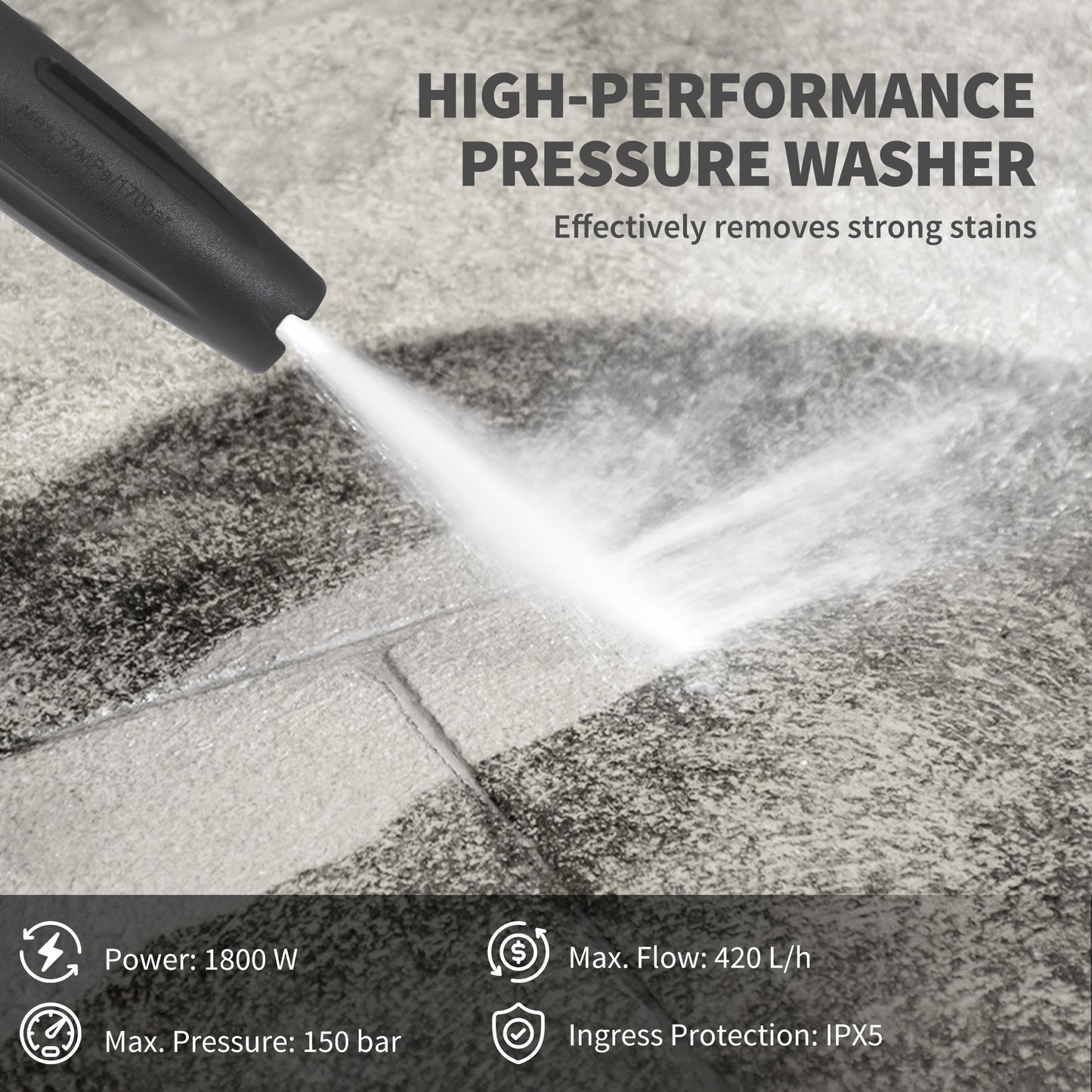 Outsunny 1800W High Pressure Washer, 150 Bar Pressure, 420 L/h Flow, Portable Electric Power Washer Jet Wash Cleaner with Adjustable Nozzle, 6M Hose