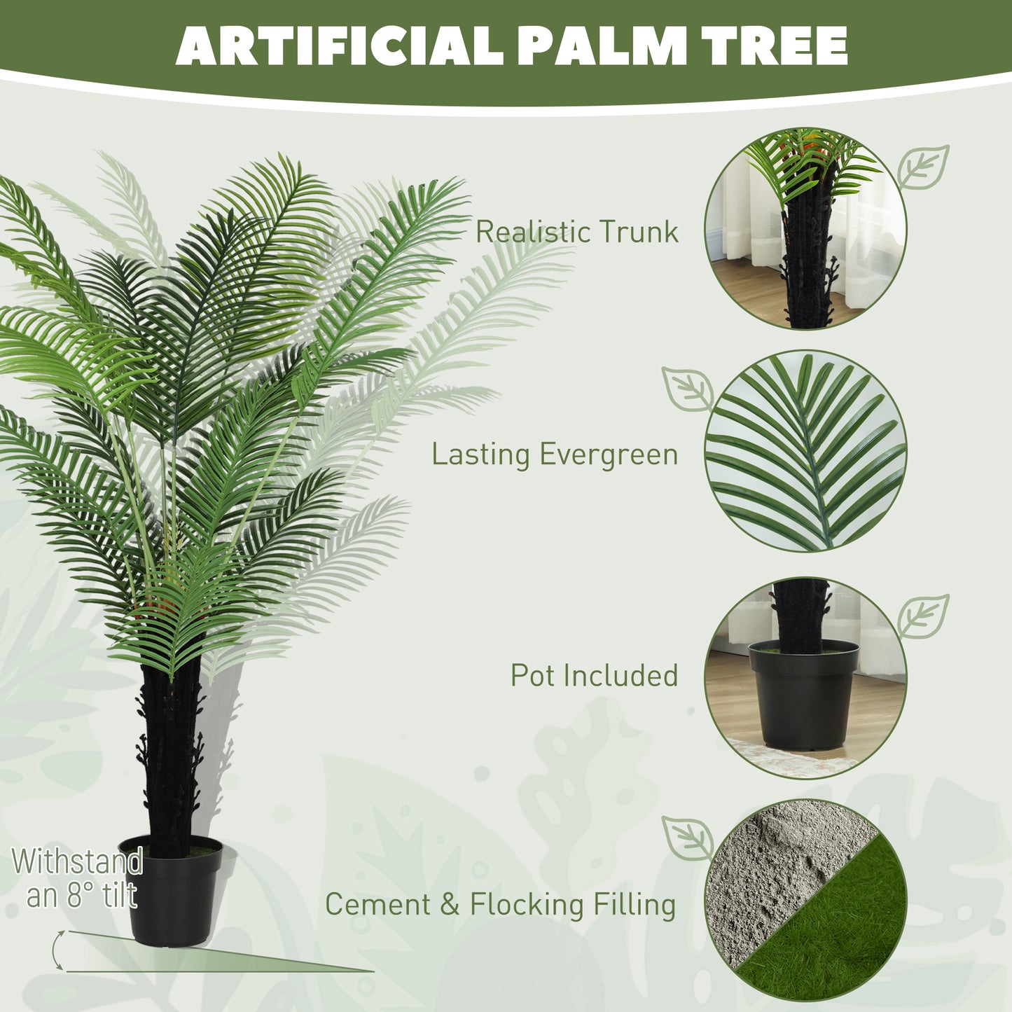 175cm Artificial Areca Palm Tree with 16 PE Leaves, Decorative Artificial Plant with Plastic Pot and Flocked Soil, Fake Plant