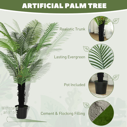 175cm Artificial Areca Palm Tree with 16 PE Leaves, Decorative Artificial Plant with Plastic Pot and Flocked Soil, Fake Plant