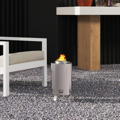Outsunny Smokeless Fire Pit, 16 x 16 cm Stainless Steel Portable Wood Burning Firepit with Poker for Garden Camping Bonfire Party, Silver Tone
