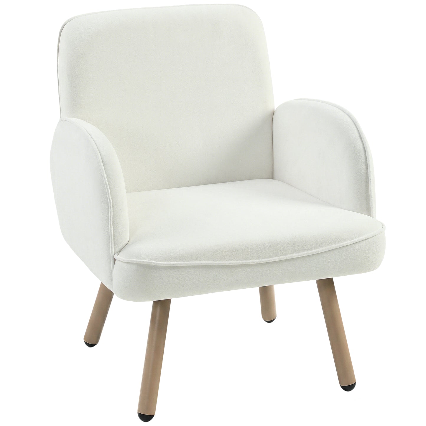 Velvet Upholstered Accent Armchair | 12.5cm Pocket Spring Seat | Carbon Steel Frame | Adjustable Feet | 120kg Capacity | 64x64x79.5cm | Cream