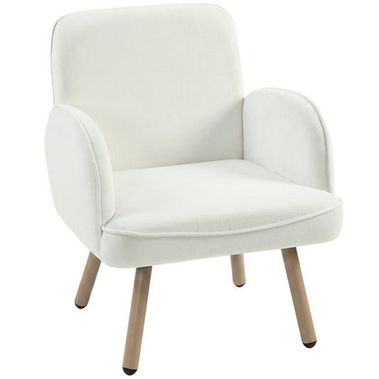 Velvet Upholstered Accent Armchair | 12.5cm Pocket Spring Seat | Carbon Steel Frame | Adjustable Feet | 120kg Capacity | 64x64x79.5cm | Cream