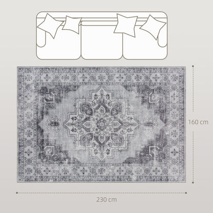 Vintage Floral Area Rug | Machine Washable | Soft Flannel 100% Polyester | TPR Non-Slip Backing | Foldable | 230x160cm | Grey | Living Room Bedroom Dining Room Home Office