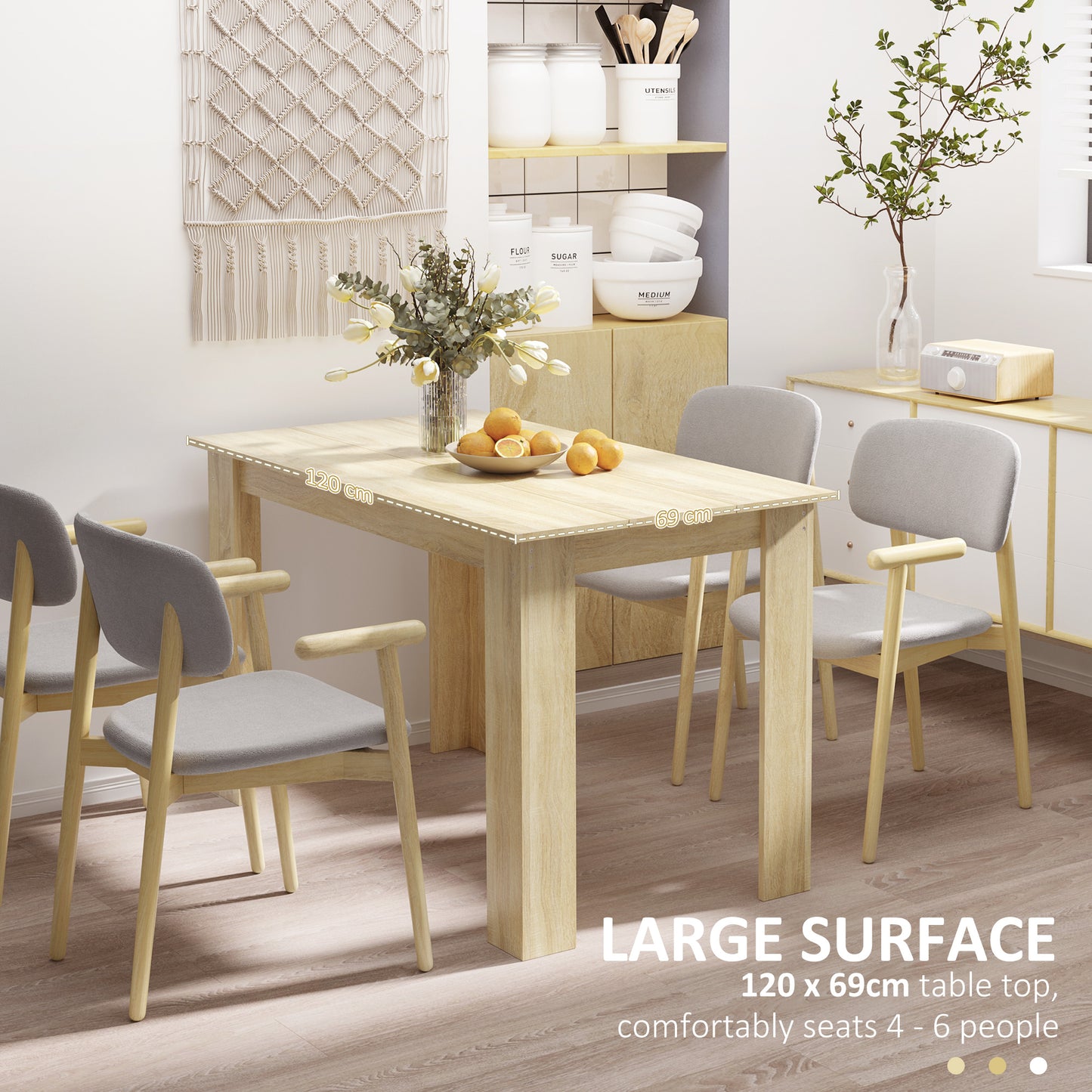Dining Table for 4-6 | Oak Wood Effect | Triangular Legs | Water Resistant | 120x69x75cm