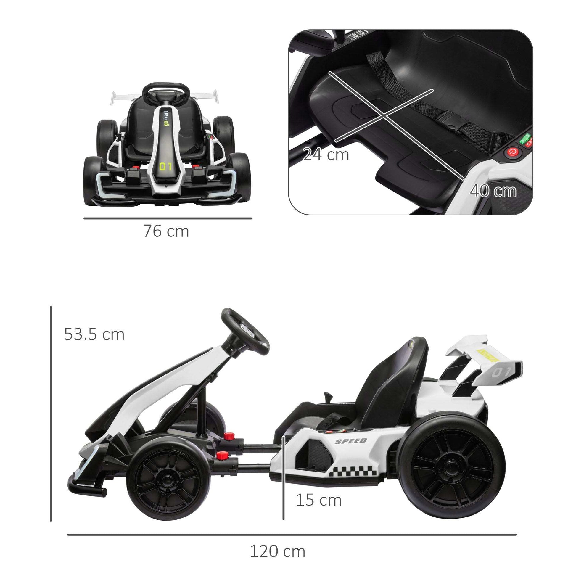 24V Electric Go Kart for Kids with Adjustable Seat for 6-12 Years Old, White