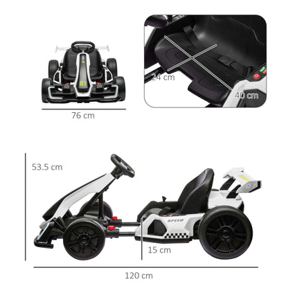 24V Electric Go Kart for Kids with Adjustable Seat for 6-12 Years Old, White