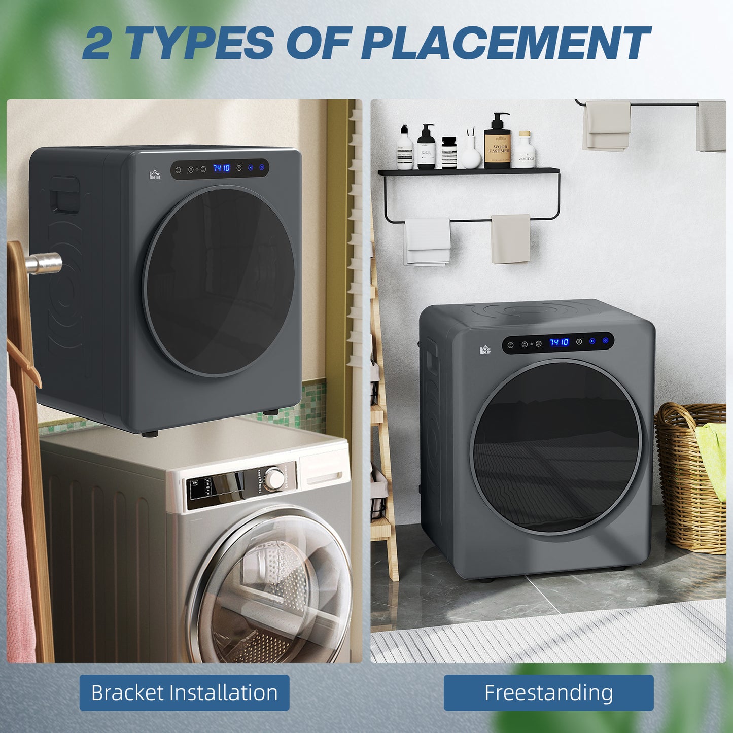 4kg Compact 40-60℃ Portable Small Space Tumble Dryer - Grey