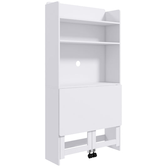 Foldable Desktop, Computer Desk with Storage Shelves, 80 x 69 x 155 cm, White
