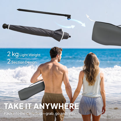 Beach Umbrella Parasol | 1.8m | 30° Tilt | UPF30+ | Adjustable 130-210cm | Sand Anchor | Carry Bag | Dark Grey