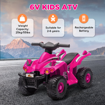 AIYAPLAY 6V Kids Electric Quad Bike w/ Music, Forward Function, for 2-6 Years, Pink - Black