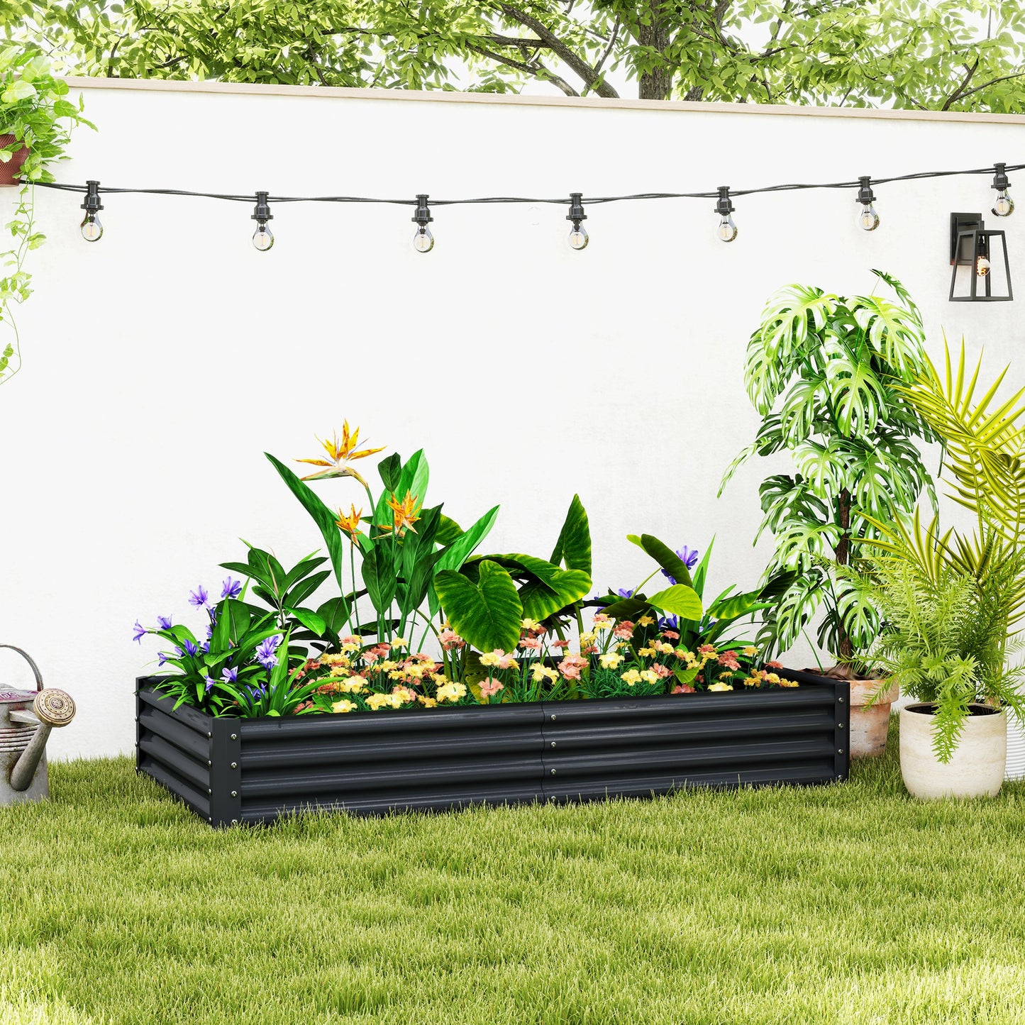 Large Galvanised Steel Raised Garden Bed | 459L | Open Bottom | Inner Support Bars | Powder-Coated Rust-Resistant | Easy Assembly | 180x90x30cm | Flowers Veg & Plants | Dark Grey