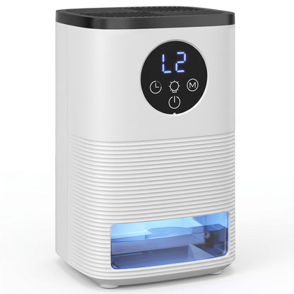 300ml/Day Small Dehumidifier | 1.4L Tank (133hrs) | 7-Colour RGB Mood Light | 43dB Sleep Mode | 4–24H Timer | LED Touch Panel | Auto Shut-Off & Defrost | 15m² | ABS | 15.2x13.5x24cm | White