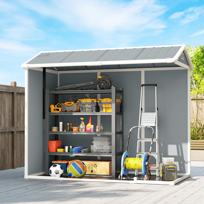 PP & Aluminium Garden Storage Shed | Wood-Grain Texture | Apex Roof | 116cm Double Doors | Lock & Keys | 2 Windows | 2 Vents | UV-Resistant | 40kg/m² Snow Load | 244x131x201cm | 2.77m² | Light Grey