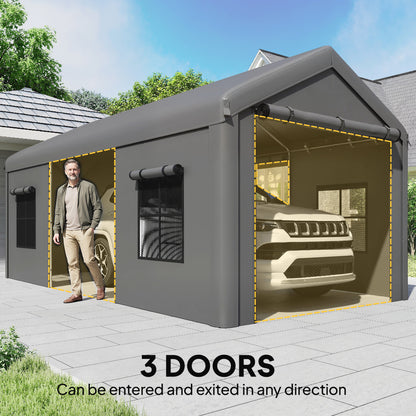 3x6m Heavy Duty Carport | Portable Garage | UPF30+ PE Cover | Galvanised Frame | Zipped Doors | Mesh Windows | Wind Level 5-6 | Dark Grey