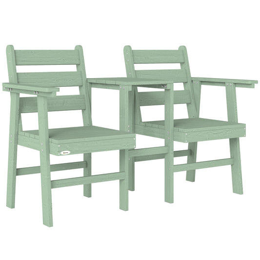 Jack & Jill Garden Loveseat | Embossed Fir Wood | Integrated Centre Table | Angled Backrest & Smooth Armrests | Slatted Quick-Drain Design | 300kg Total Capacity | 149x67x94cm | Green
