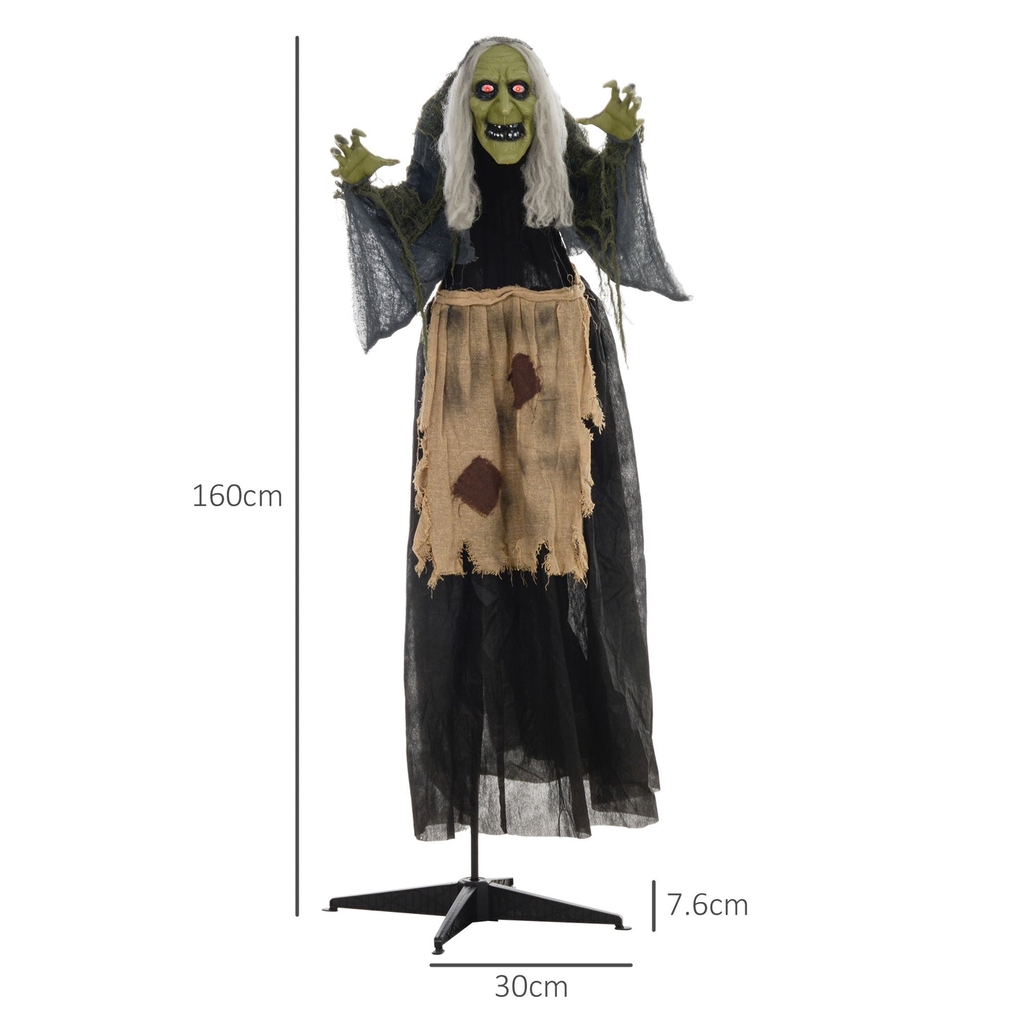 160cm 63" Witch Outdoor Halloween Decoration, Halloween Animatronic with Sound Activated, Light Up Eyes, Sound Effects, Animated Prop for Haunted House