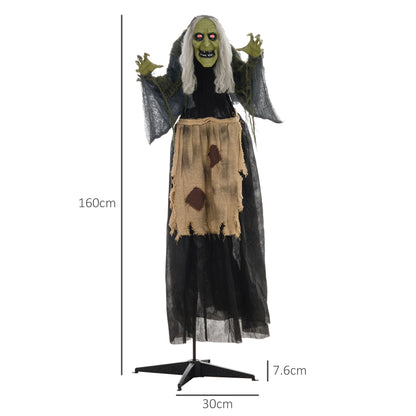 160cm 63" Witch Outdoor Halloween Decoration, Halloween Animatronic with Sound Activated, Light Up Eyes, Sound Effects, Animated Prop for Haunted House