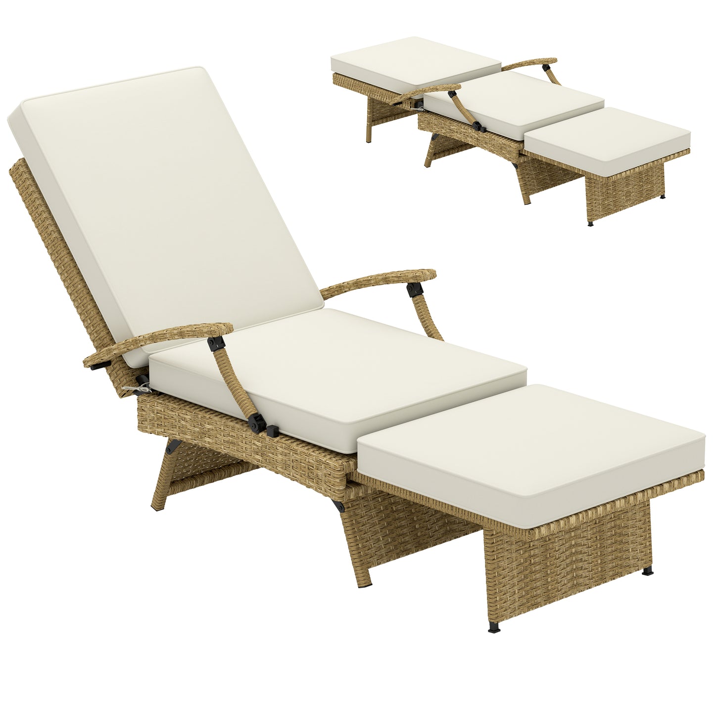 Outsunny 80° Reclining Rattan Lounger - Grey / White Beige