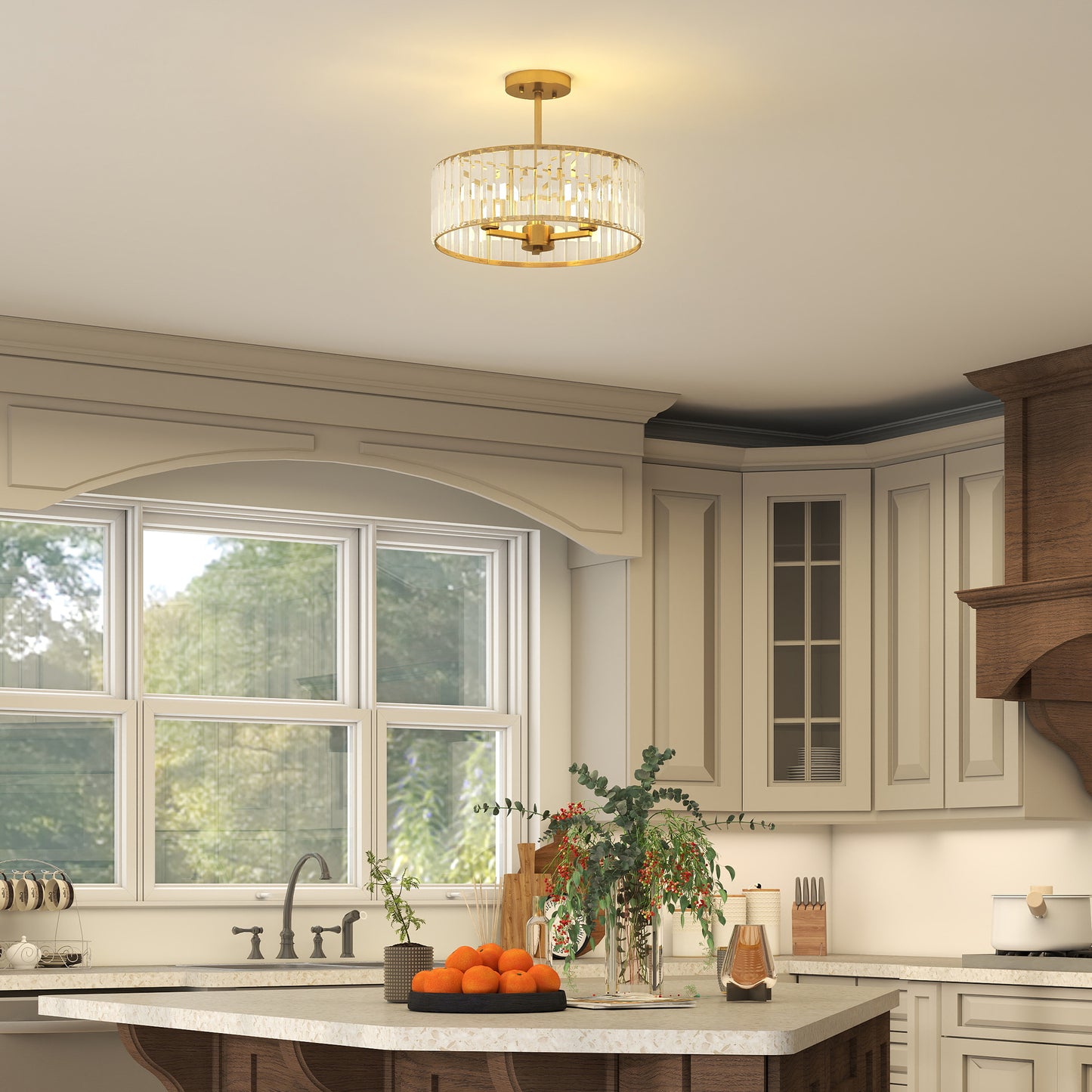 Crystal Ceiling Light Fixture, Semi Flush Mount Modern Crystal Chandelier Ceiling Light for Living Room, Bedroom, Hallway,  Dining Room, E14 Base 3-Lights, Gold Tone