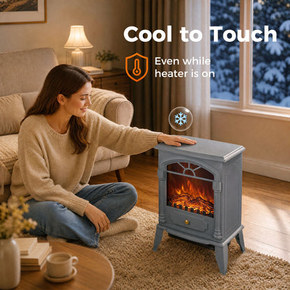 Freestanding Electric Fireplace Heater | 3D Flame Effect | 1000W/2000W | Adjustable Thermostat | Grey & White