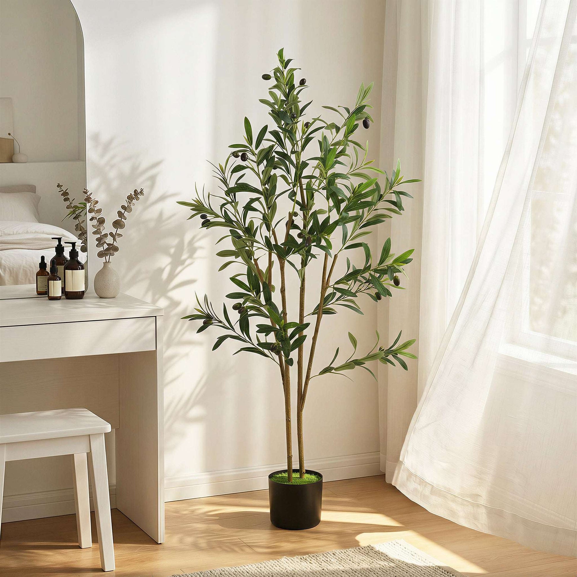 Artificial Olive Tree | 120cm | 303 Silk Leaves | Shapeable Branches | Cement Pot | No Maintenance | Green