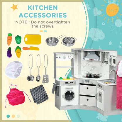 Kids Toy Kitchen With Running Water, Lights, Sounds, Apron and Chef Hat, Water Dispenser, for Ages 3-6 Years, Grey