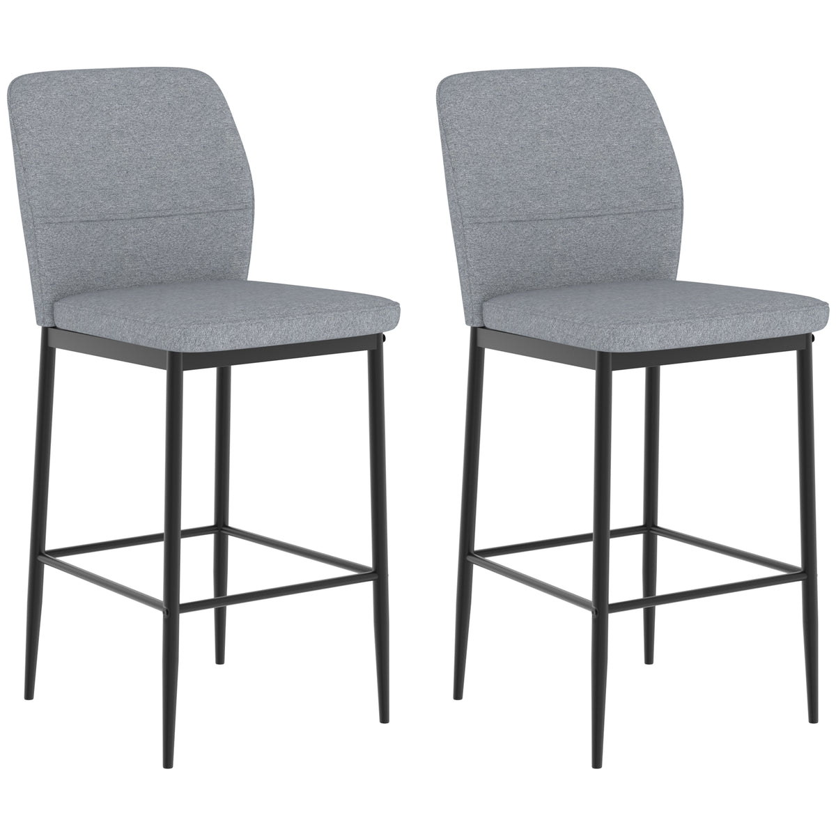 Set of 2 Velvet Bar Stools | Grey | 41x52x97cm | 64cm Seat Height | Curved Backrest | Footrest | Powder-Coated Steel | Armless | Counter Height 89–99cm | 120kg | Kitchen Island Dining