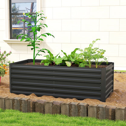 Deep Galvanised Steel Raised Garden Bed | Multi-Reinforced Rods | Protective Coating | Open Bottom | Indoor & Outdoor | 180x90x59cm | Plants Veg Herbs & Flowers | Black