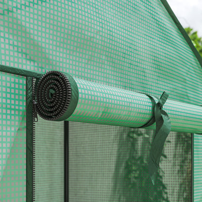 3-Tier Mini Greenhouse | Steel Frame | 140gsm PE Cover | Roll-Up Zip Door | 5kg Per Shelf | 59x39x127cm | Green