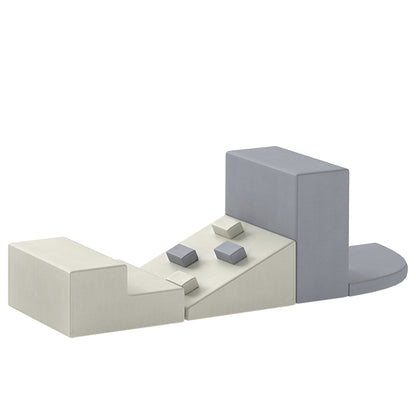 AIYAPLAY 4-Piece Toddler Soft Play Climbing Set | Foam Ramp, Steps & Blocks | Wipe-Clean PU | Light Grey & Beige | Ages 1–3