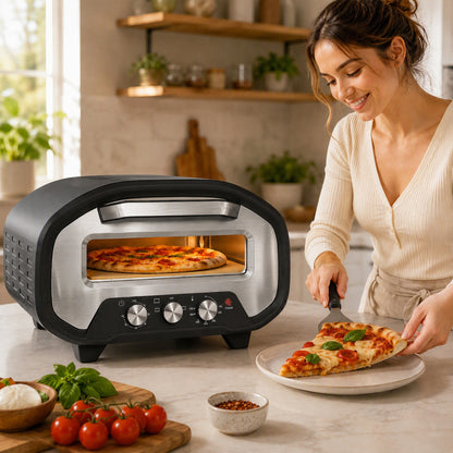 Electric Pizza Oven | 2200W Grey Countertop Pizza Maker with 430°C Ceramic Stone