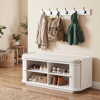 2-Piece Hallway Set | Shoe Bench 100x40x47.5cm 140kg Seat | Tambour Door | 2 Adjustable Shelves | Wall Coat Rack 80cm | 5 Alloy Hooks 10kg | 2 Wall Anchors | MDF | Entryway | White