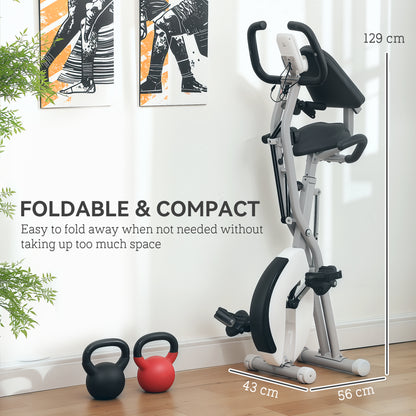 5-In-1 Folding Exercise Bike with Arm Workout Bands, Quiet 8-Level Magnetic Resistance Foldable Exercise Bike with LCD, Tablet Holder, White