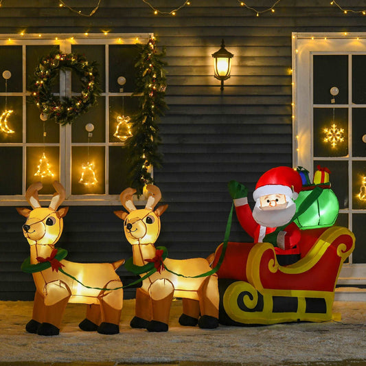 1.1m Christmas Inflatable Santa Claus on Sleigh, LED Lighted for Home Indoor Outdoor Garden Lawn Decoration Party Prop