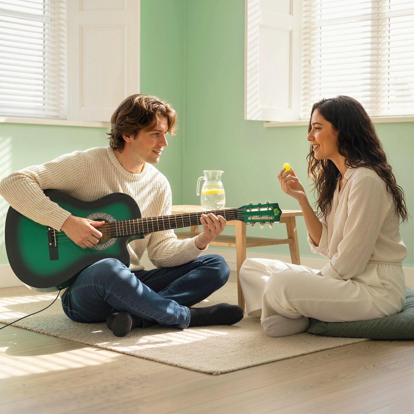 38 Inch Acoustic Electric Guitar, Beginner Junior Adult Guitar Gloss Finish with Carrying Case - Dark Green