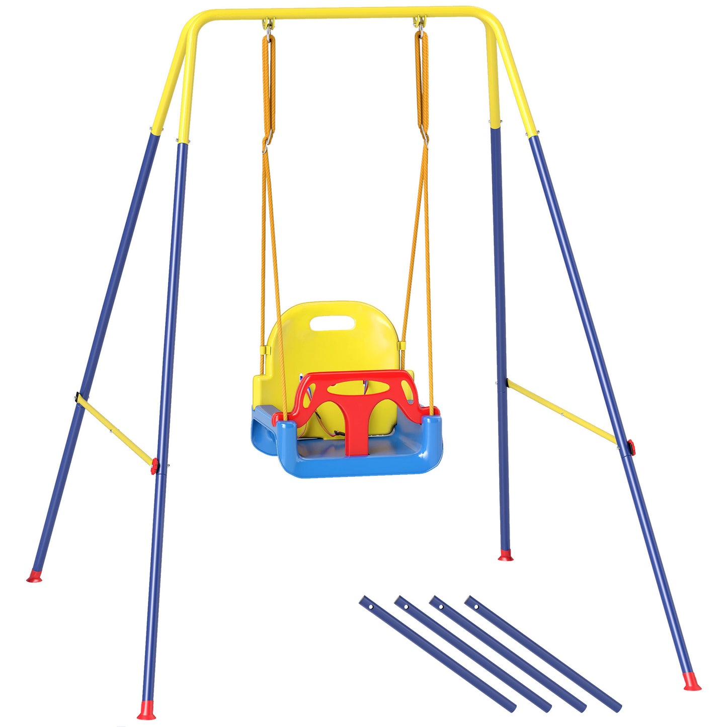 3-in-1 Toddler Swing Set – Foldable A-Frame, Seat Belt, Adjustable Height 35–55cm, Indoor & Outdoor, EN71 Tested, Ages 9 Months–8 Years – Blue