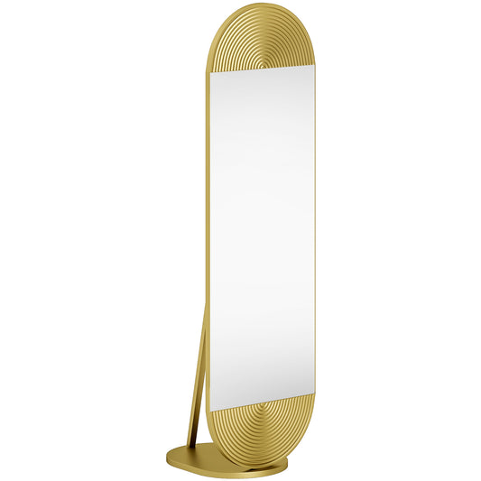 Wavy Full Length Mirror | 50x161.5cm | Gold Tone | Metal Frame & Base | Shatter-Proof Glass | Free Standing