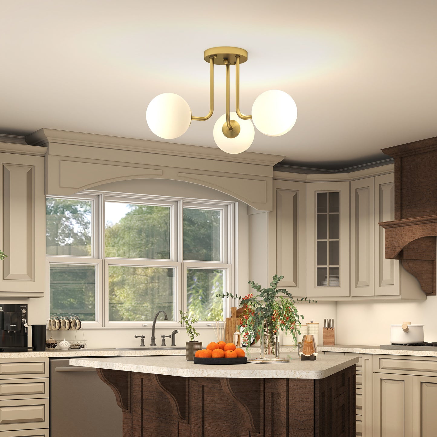 LED Ceiling Light with Globe Shades, Modern 3-Light Ceiling Light with G9 Sockets for Living Room, Bedroom, Dining Room, Bulbs Not Included, Gold Tone