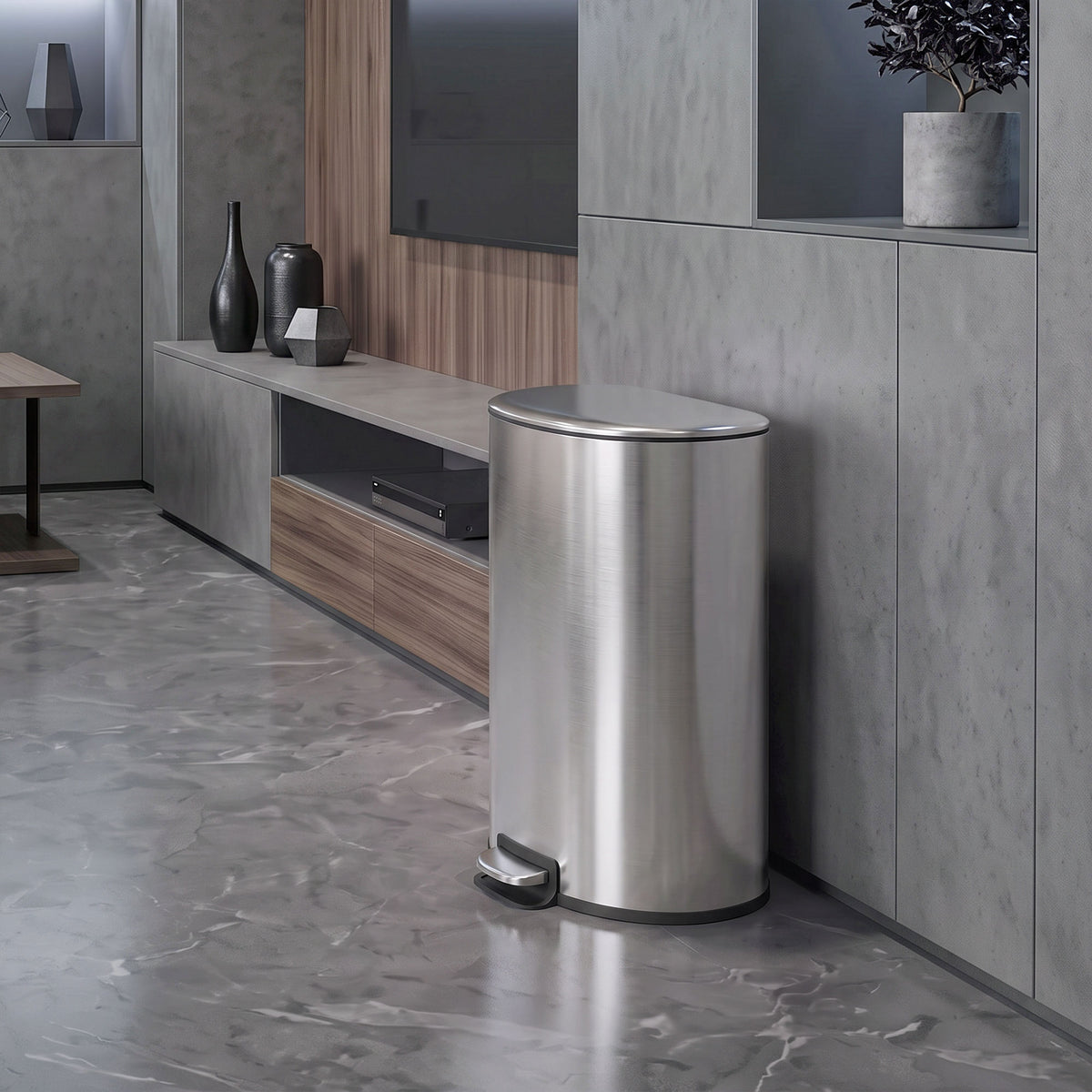 50L Kitchen Pedal Bin | Brushed Stainless Steel Silver Tone | Soft-Close & Stay-Open Lid | Removable Bucket, Bag Retainer & Deodoriser Compartment