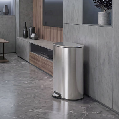 50L Kitchen Pedal Bin | Brushed Stainless Steel Silver Tone | Soft-Close & Stay-Open Lid | Removable Bucket, Bag Retainer & Deodoriser Compartment