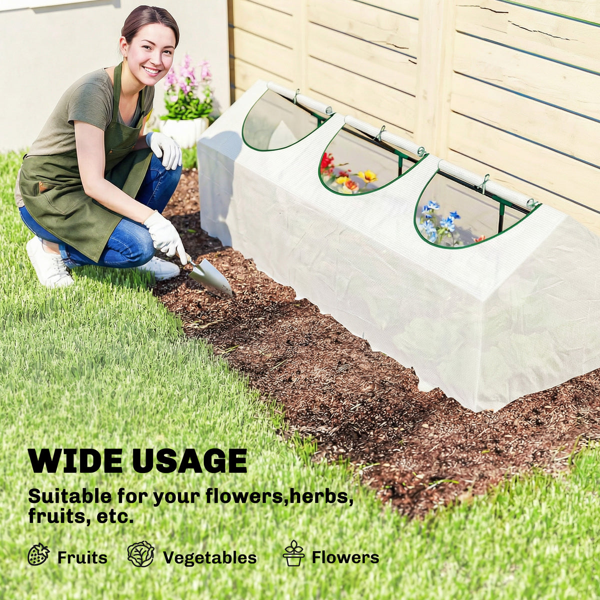 Outsunny Mini Greenhouse | 180 × 60 × 60cm White PE Grow House | 3 Zipped Roll-Up Windows | Steel Frame & 10cm Bury-In Edges