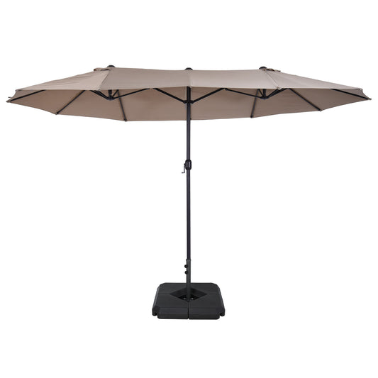 Outsunny 4.6m Garden Parasol Double-Sided Sun Umbrella Patio Market Shelter Canopy Shade with Umbrella Stand, Tan