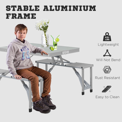 Outsunny Folding Picnic Camping Table with 4 Seats and Umbrella Hole - Grey