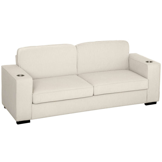 Modern Three Seater Sofa with Spring Cushion - Cream White