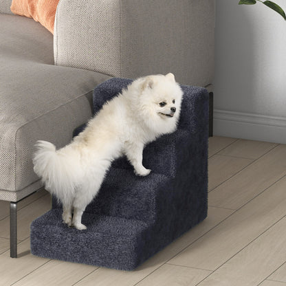 Four-Step Dog Stairs, with Washable Plush Cover, for High Bed Sofa, Dog Steps for Small Dog and Cat - Dark Grey