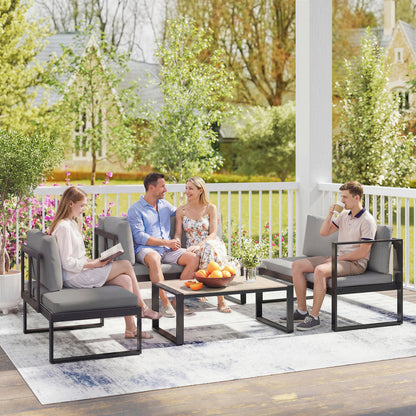 4-Piece L-Shape Garden Sofa Set | 2 Loveseats | Armless Chair | Coffee Table | Texteline Mesh | 10cm Seat & 16cm Back Cushions | 240kg | Dark Grey