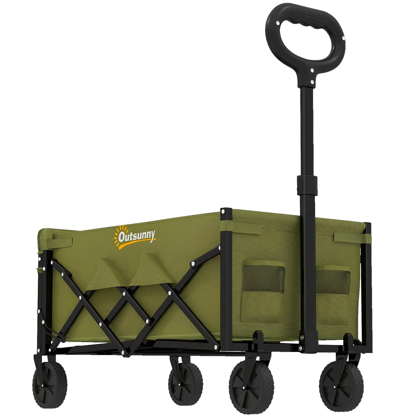 Outsunny 80L Foldable Festival Trolley on Wheels – Drop-Down Tailgate, 150kg, Adjustable Handle, 2 Cup Holders, Quick-Release Wheels – Green