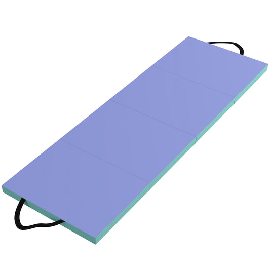 Foldable Gymnastics Mat | 5cm EPE Foam | 180x60cm | 4-Fold | Carry Handle | 150kg | Yoga & Tumbling | Green & Purple