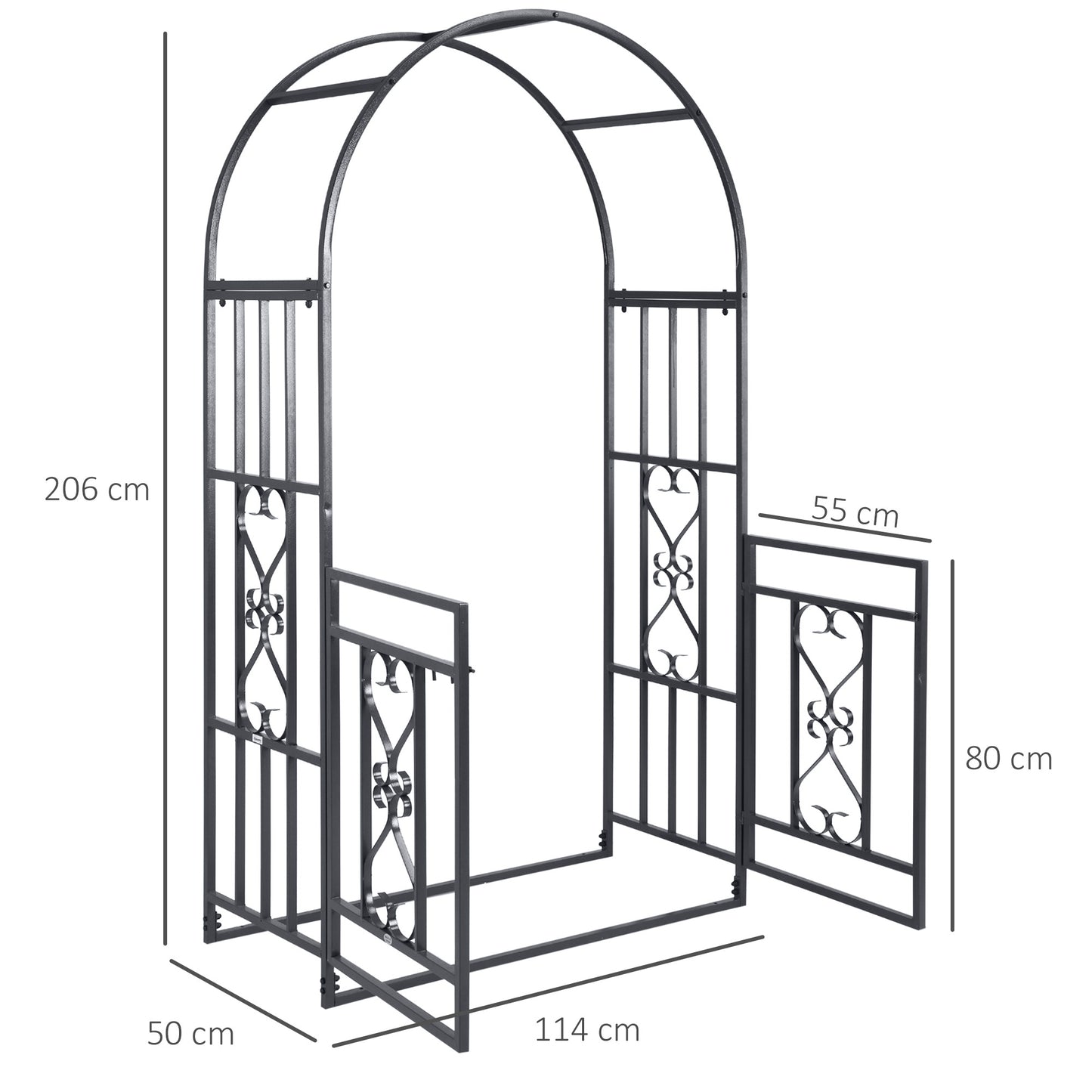 Outdoor Garden Arch with Double Gates, Metal Garden Arbor for Climbing Plants, Roses, Vines, Wedding Arch for Outdoor, 114L x 50W x 206H cm