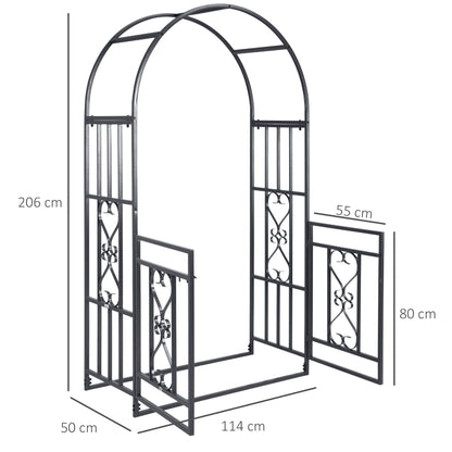 Outdoor Garden Arch with Double Gates, Metal Garden Arbor for Climbing Plants, Roses, Vines, Wedding Arch for Outdoor, 114L x 50W x 206H cm